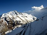 25 Point 6107 With Om Myurpa Below And Ridge From Gangapurna To Tarke Kang Glacier Dome Above From Trail Between Tilicho Base Camp Hotel and Tilicho Tal Lake